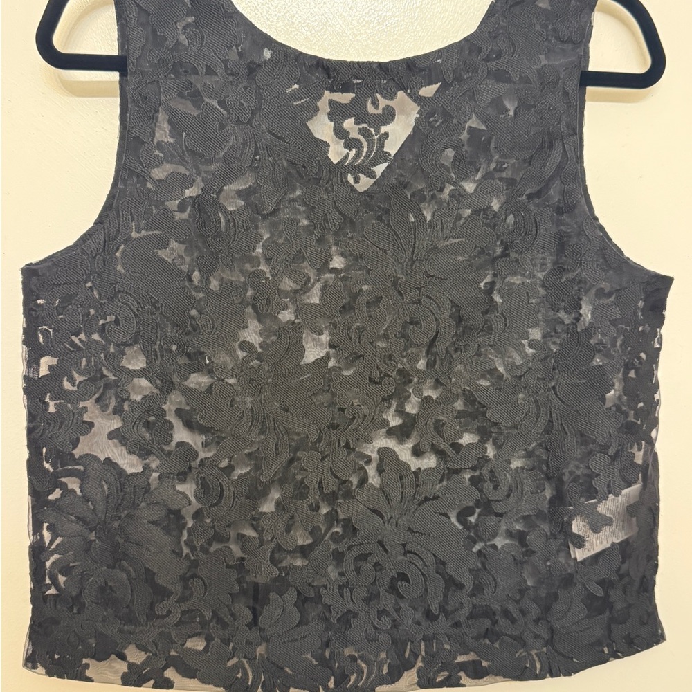 Banana Republic Black Lace Tank Top Sleeveless Floral Sheer Shell Small S - Picture 2 of 9